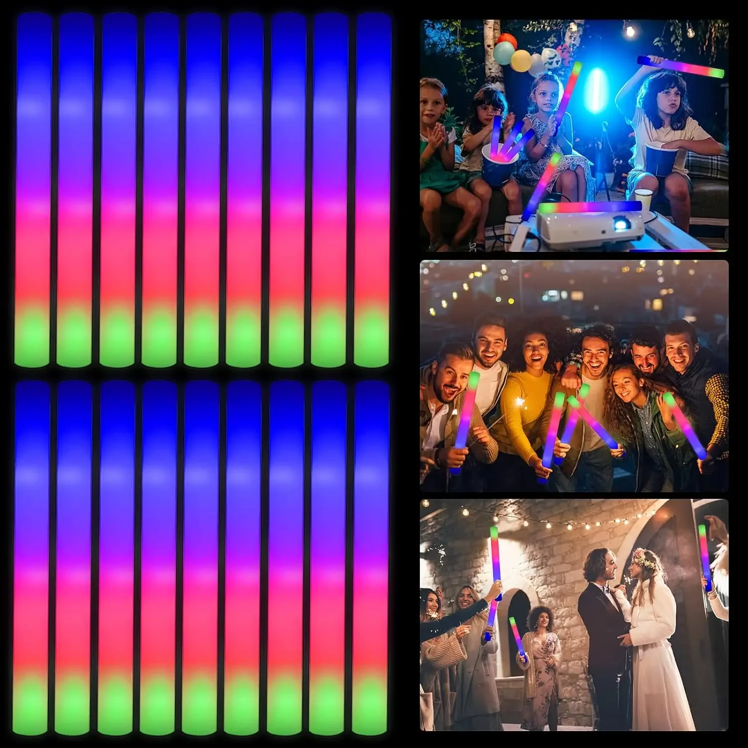 Flashing Led Foam Sticks Party - 50 Stück LED-Schaumstoff-Leuchtstäbe für Weihnachten und