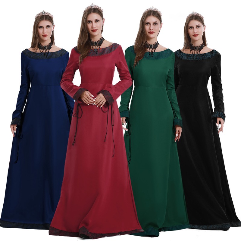 Medieval Renaissance Dress Women - Damen Mittelalterliches Langes Kleid mit V-Ausschnitt,